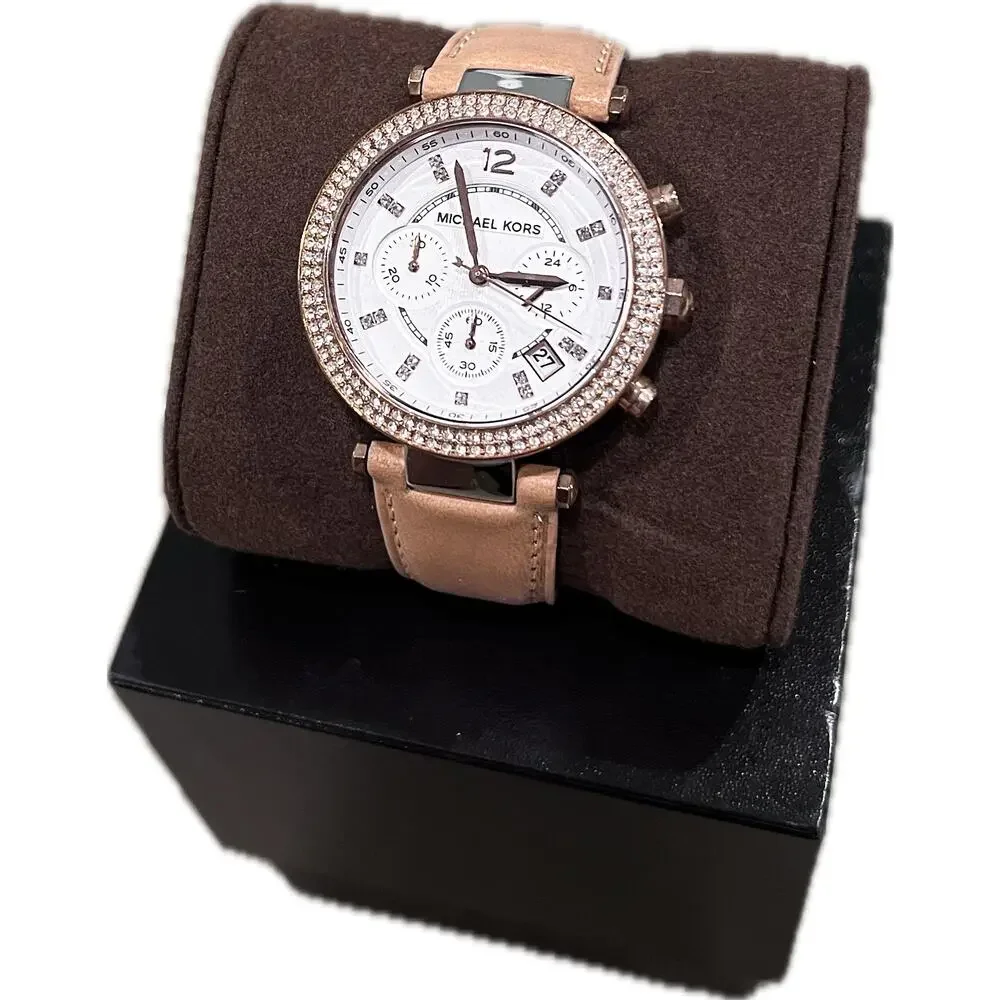 NWT Michael Kors MK5633 Parker Leather & Rose Gold Women's Watch New Battery